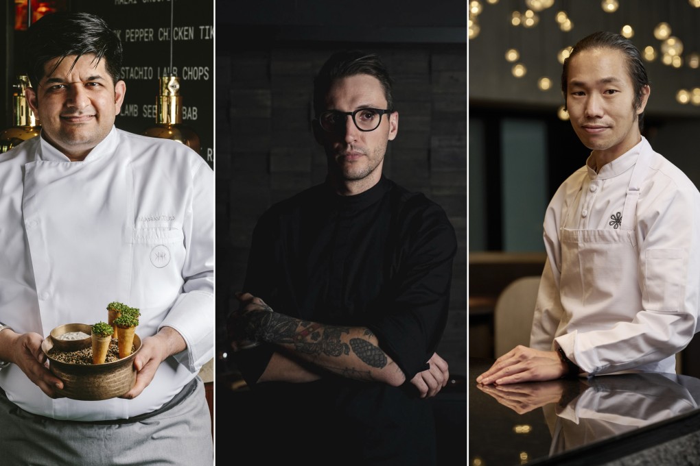 (From left) Manav Tuli of Chaat, Rob Drennan of Haku and Shim Jung-taek of Mosu, three international chefs who have made Hong Kong home in the last few years. Photo: Chaat/Haku/Mosu