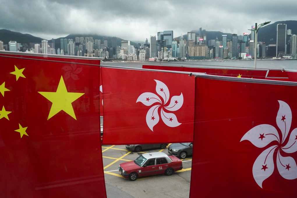 The flags of China and Hong Kong SAR are displayed to celebrate the 25th anniversary of Hong Kong’s handover, in Tsim Sha Tsui on June 20. Photo: Felix Wong