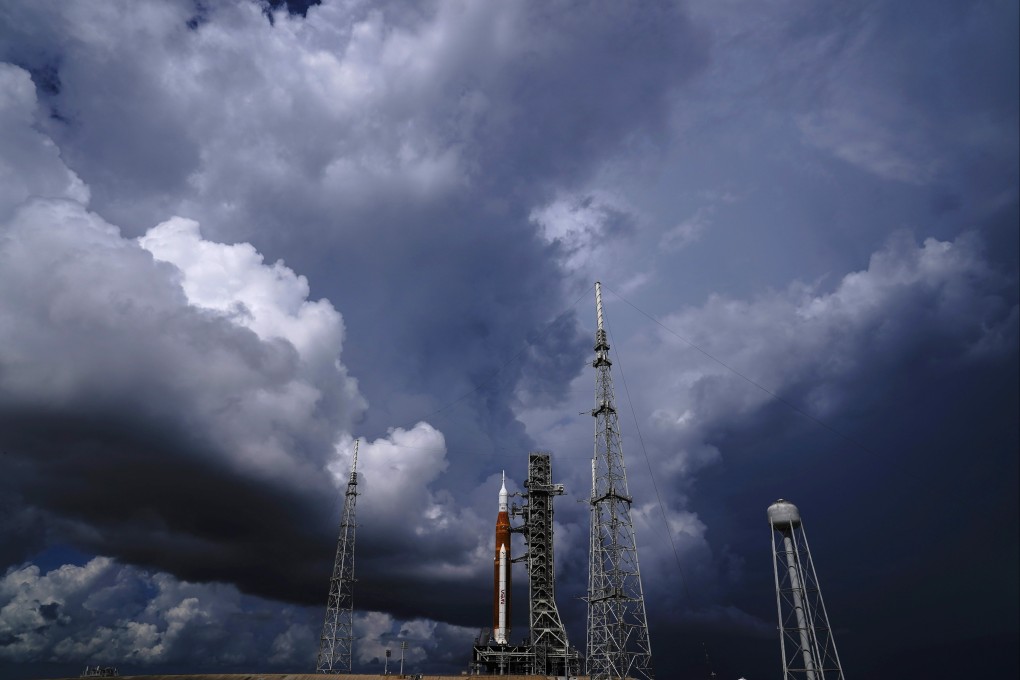 The Nasa moon rocket stands on the launch pad at the Kennedy Space Centre in Florida on September 2. Photo: AP