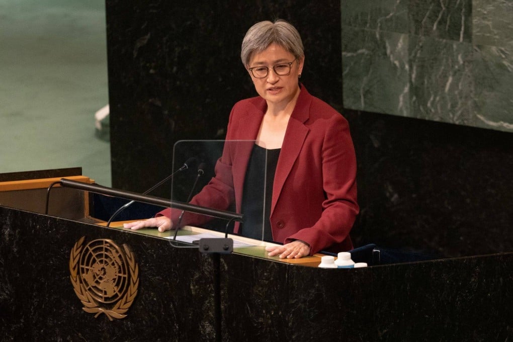 Australia’s foreign minister Penny Wong addressed the United Nations general assembly in New York. Photo: Bloomberg
