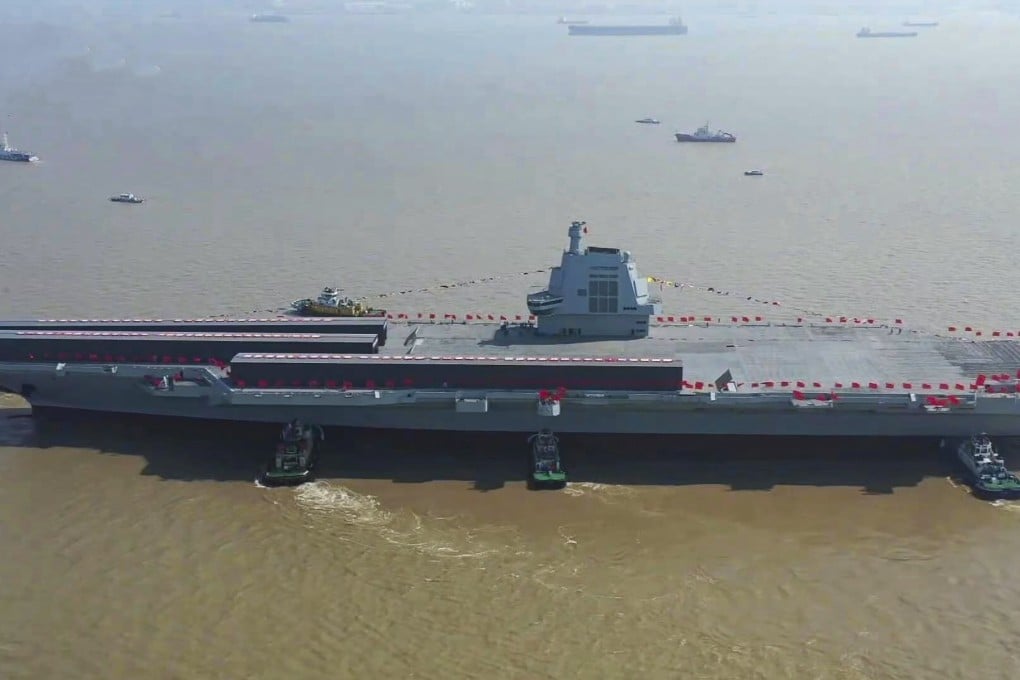 Mooring trials have started for China’s third aircraft carrier, the Fujian. Photo: Weibo