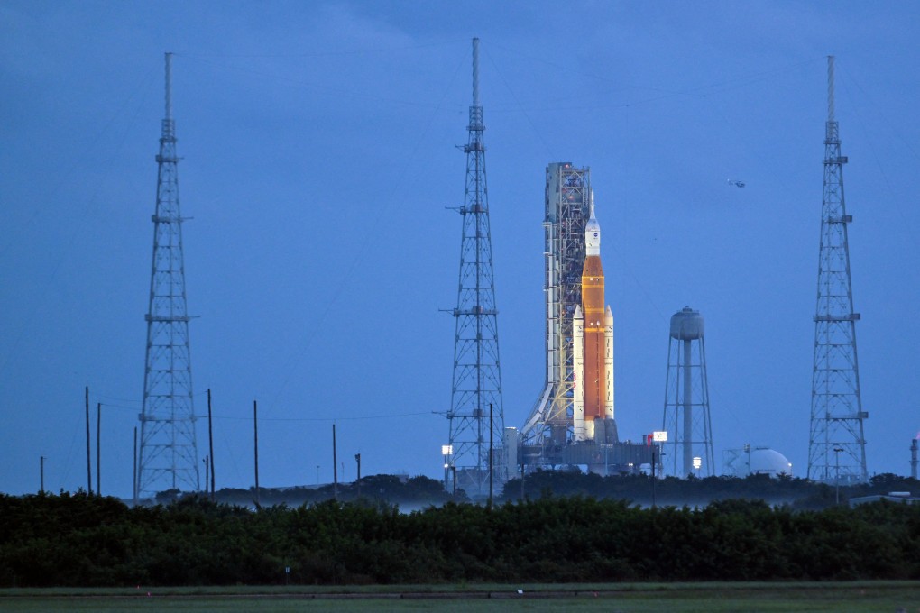 Nasa’s next-generation moon rocket, the Space Launch System (SLS) with the Orion crew capsule perched on top, at Cape Canaveral, Florida, US. Photo: Reuters