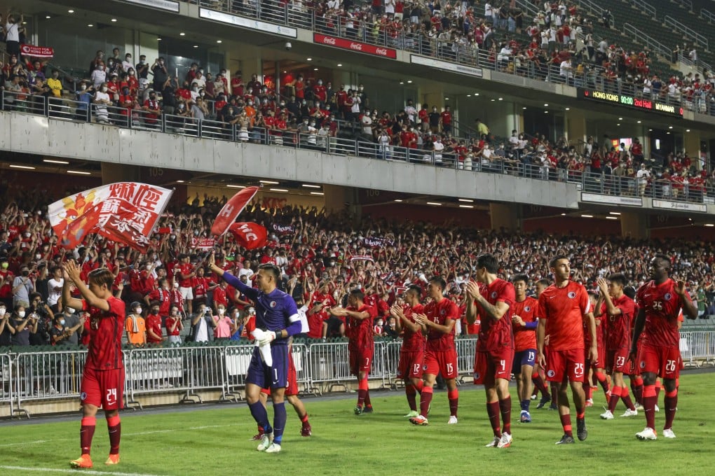 Hong Kong’s players thank the crowd for their support at Hong Kong Stadium after a 0-0 draw against Myanmar. Photo: Dickson Lee