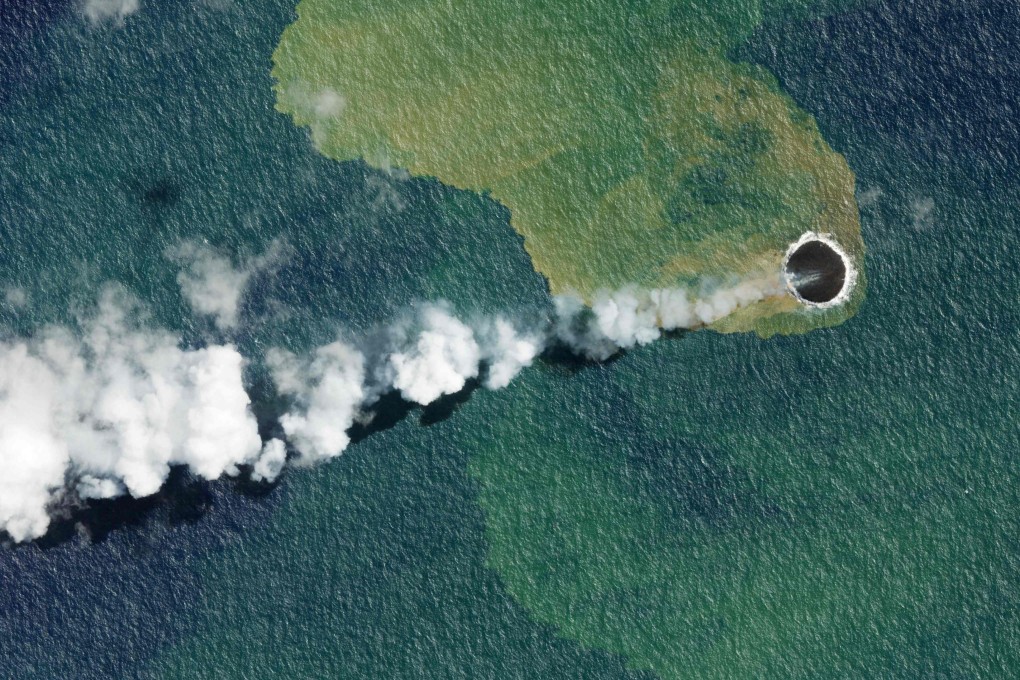 Home Reef underwater volcano is seen erupting earlier this month in a satellite image. Photo: Planet Labs Handout via AFP