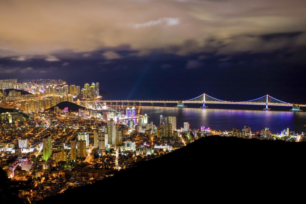 View of the Gwangan Bridge illuminated by thousands of LED lights in Busan, South Korea. Photo: Daniel Allen