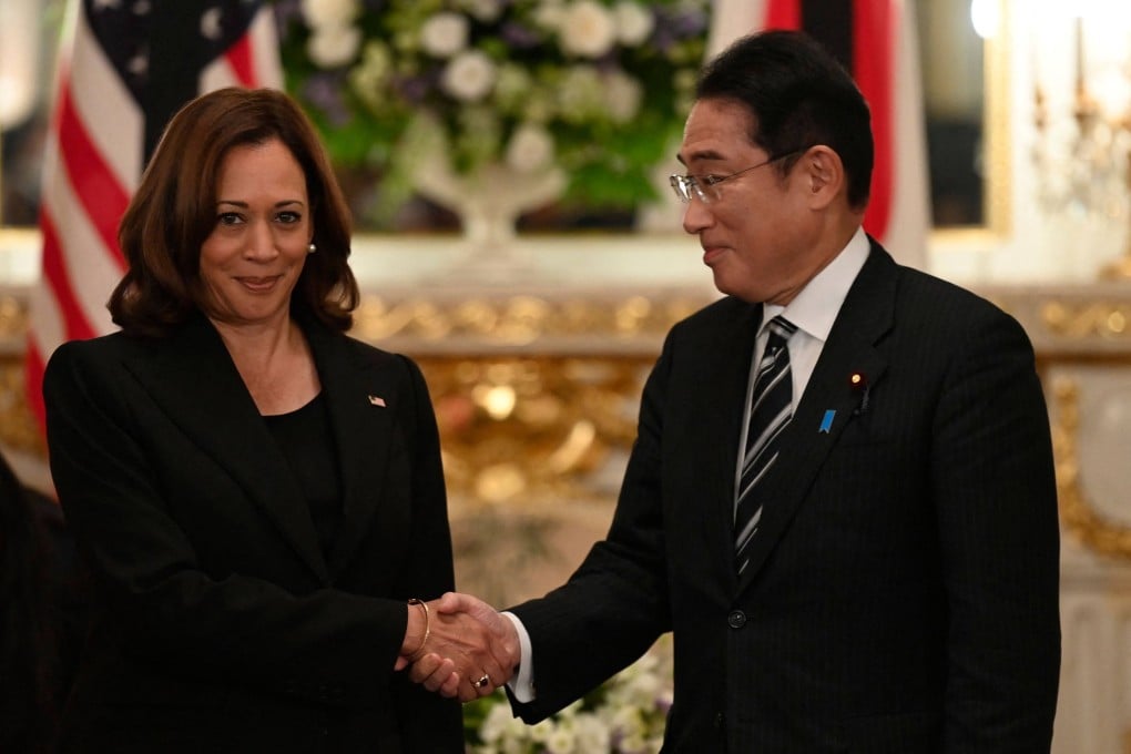 US Vice President Kamala Harris and Japan’s Prime Minister Fumio Kishida meet at the Akasaka Palace ahead of Shinzo Abe’s funeral. Photo: AFP