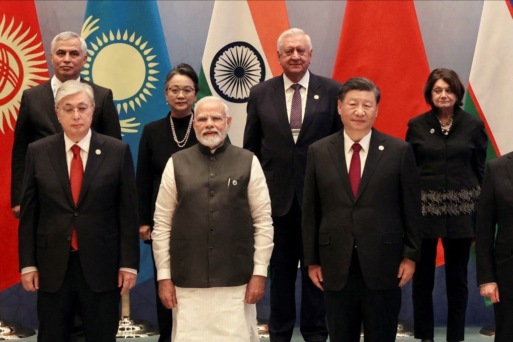 There was no eye contact, smiles or handshake between Indian Prime Minister Narendra Modi and Chinese President Xi Jinping during the SCO group photo session. Photo: Sputnik/Sergey Bobylev/Pool via Reuters