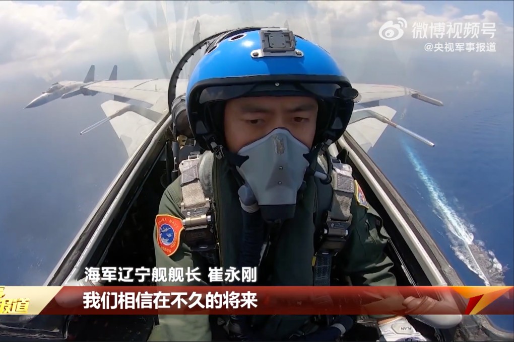 A video released by Chinese state media showed a Chinese fighter jet from the aircraft carrier Liaoning flying over a suspected US guided-missile destroyer. Photo: Weibo