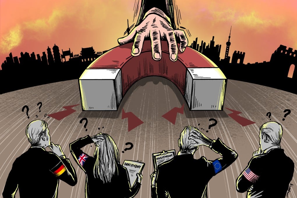 China is trying to pull in foreign investors who are increasingly finding it to be a less attractive place to put their money, despite abundant opportunities. Illustration: Lau Ka-kuen