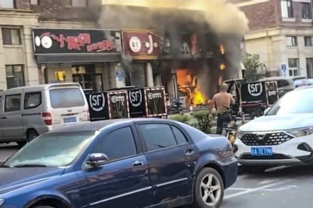 Video circulating on social media in China on Wednesday shows flames and smoke coming from the restaurant in Changchun, in the northeastern province of Jilin. Photo: Weibo