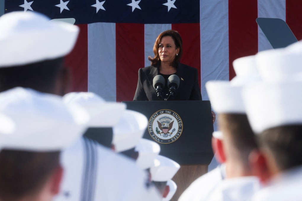 Kamala Harris spoke to US sailors at a base in Yokosuka, Japan. Photo: Reuters