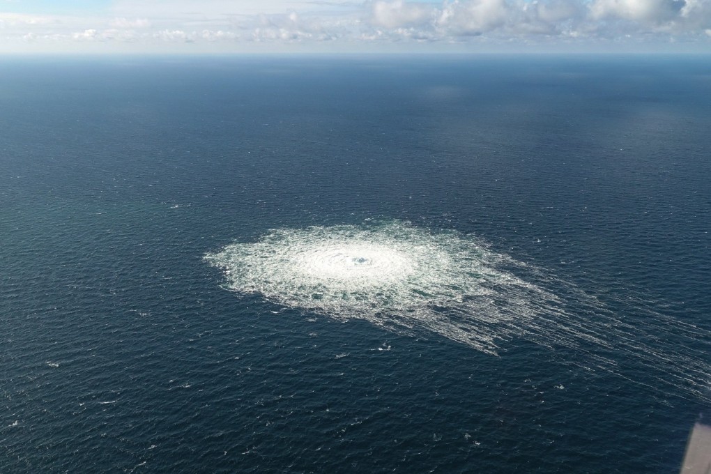 A photo taken from a Danish F-16 jet on September 27, 2022 shows a gas leak of the Nord Stream 2 pipeline off Bornholm, Denmark, Baltic Sea. Photo: EPA-EFE