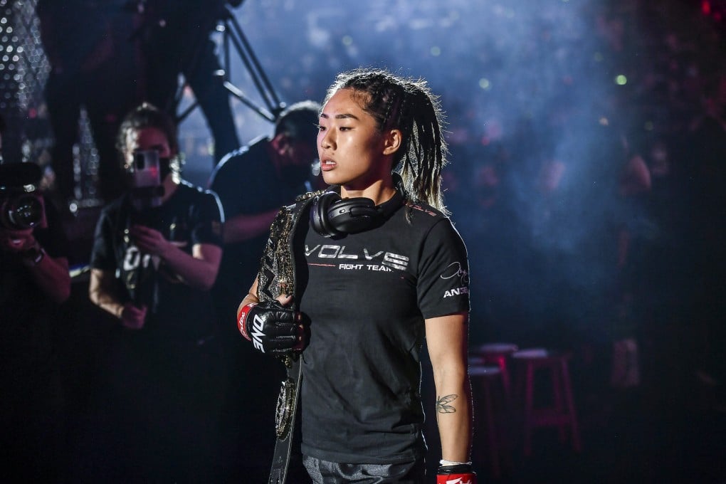Angela Lee walks out to defend her atomweight MMA title against Stamp Fairtex at ONE X in Singapore. Photos: ONE Championship