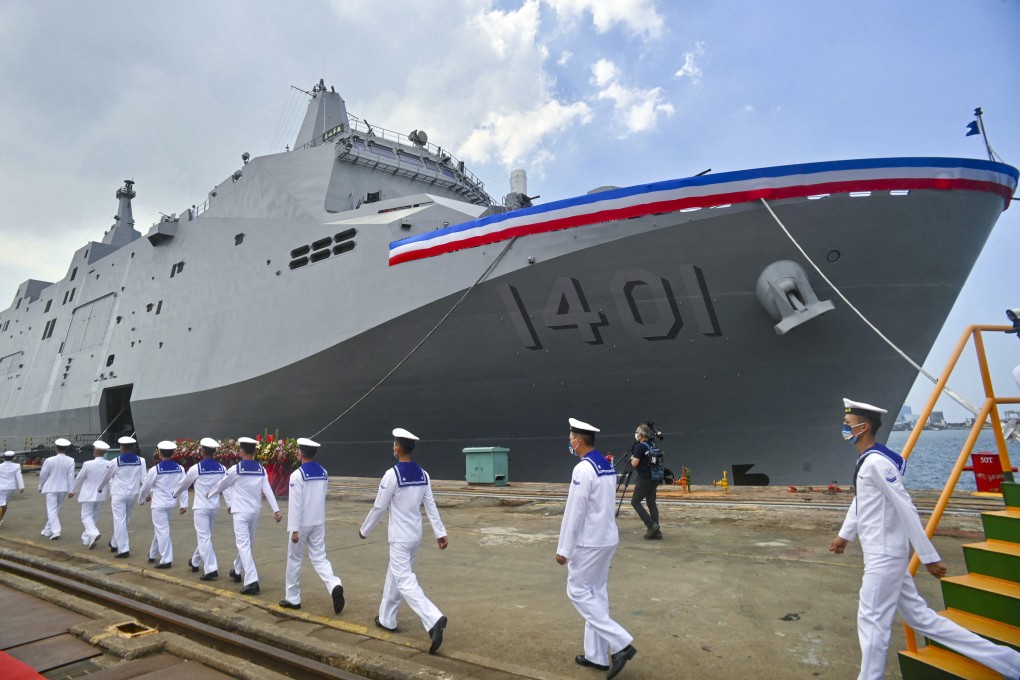 Taiwan’s navy has taken delivery of the Yushan, a well-armed amphibious ship that can boost supply lines and land troops. Photo: AFP