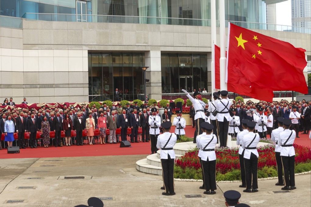 Hong Kong’s leader and top officials attend a flag-raising ceremony in the morning to mark National Day. Photo: Dickson Lee