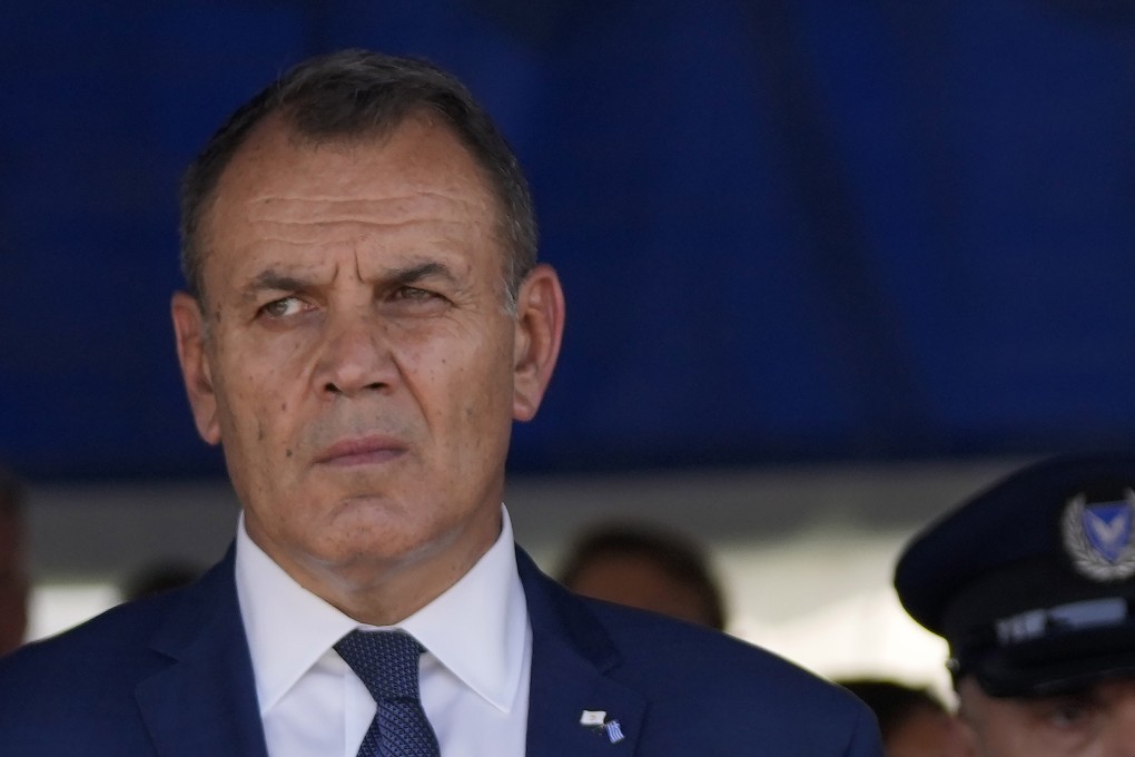 Greek defence minister Nikolaos Panagiotopoulos in Nicosia, Cyprus on Saturday. Photo: AP