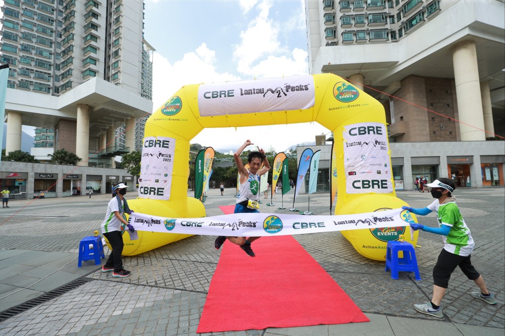 Japan’s Masashi Shirotake crosses the finish line to win the CBRE Lantau 2 Peaks race. Photo: Handout