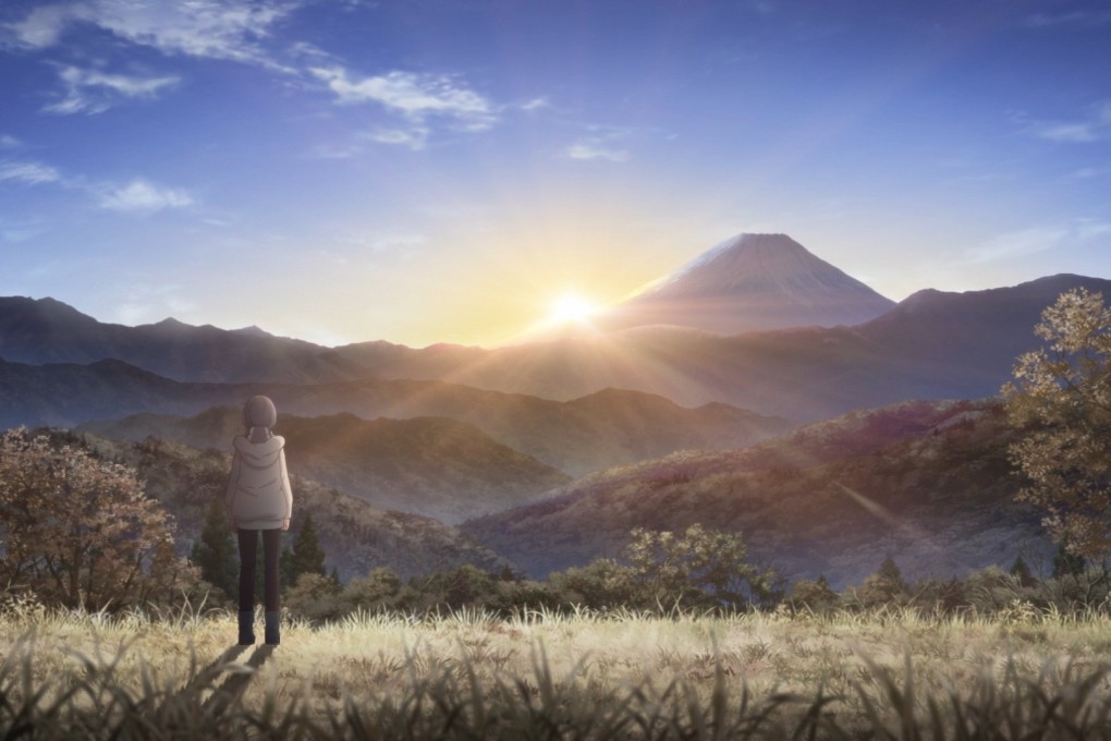 Mount Fuji in the distance in a still from Laid-Back Camp the Movie, voiced by Nao Toyama and Rie Takahashi and directed by Yoshiaki Kyogoku.