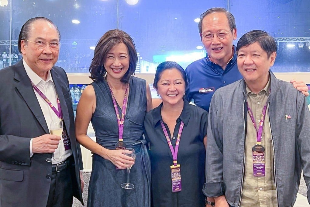 Philippine President Ferdinand Marcos Jnr (far right) meets VIPs at the F1 race in Singapore on October 3, 2022. Photo: Facebook