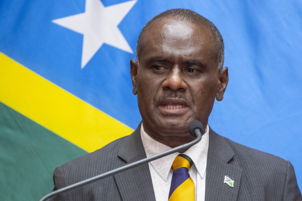 Solomon Islands Foreign Minister Jeremiah Manele at a media conference at Parliament in Wellington, New Zealand on Tuesday. Photo: New Zealand Herald via AP
