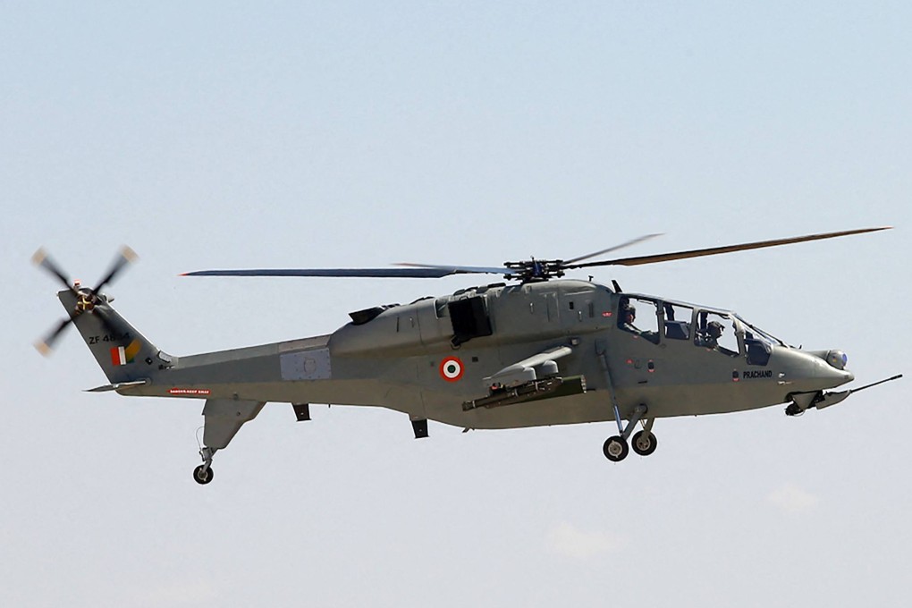 India unveiled its first batch of locally-made attack helicopters, designed primarily for use in high-altitude areas like the Himalayas where its troops clashed with China in 2020. Photo: Indian Ministry of Defence/AFP
