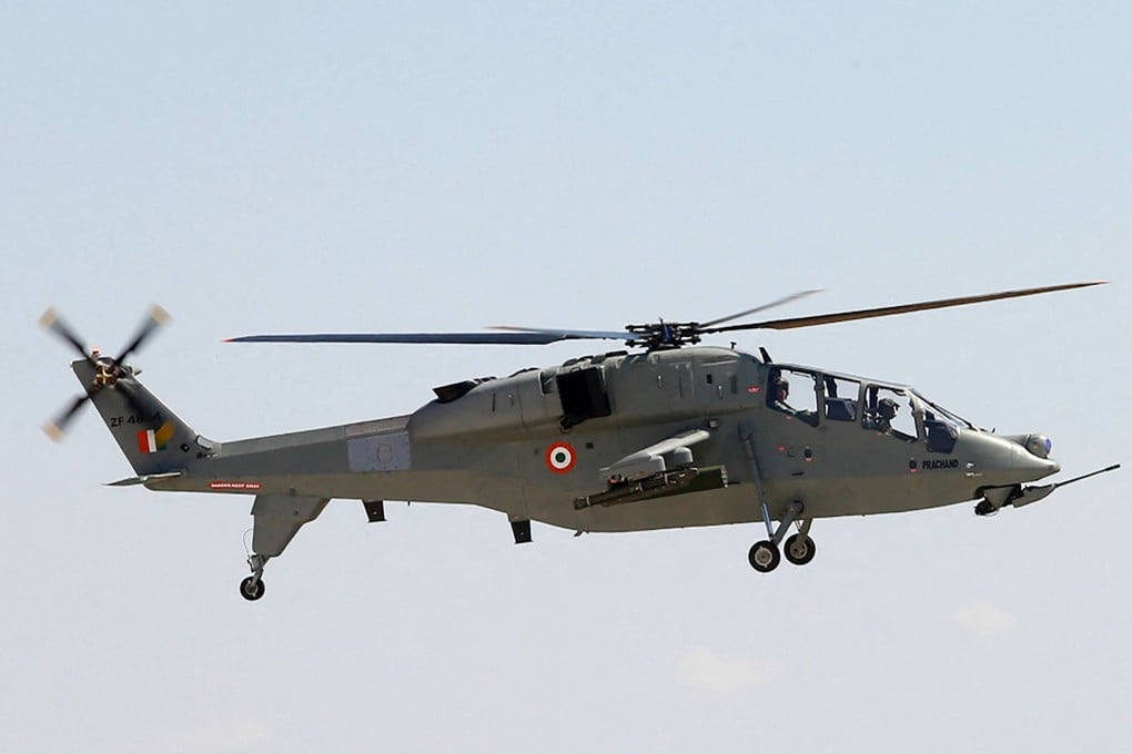India unveiled its first batch of locally-made attack helicopters, designed primarily for use in high-altitude areas like the Himalayas where its troops clashed with China in 2020. Photo: Indian Ministry of Defence/AFP