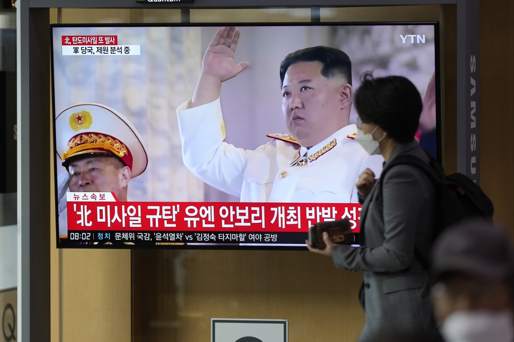 A TV screen showing news about North Korean leader Kim-Jong-un’s launch of a ballistic missile is seen at Seoul Railway Station in South Korea on October 6. Photo: AP