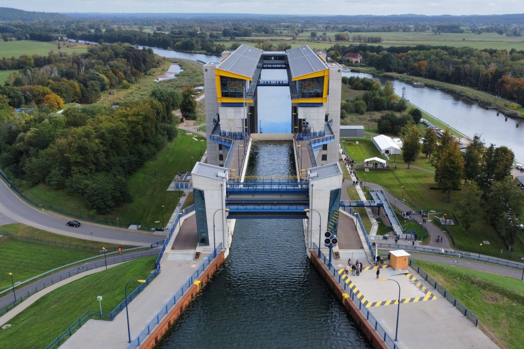 Germany’s tallest boat lift opened on October 4 in Niederfinow, near Berlin. It replaces one built in 1934, that was the world’s biggest at the time – a title that has since gone to a lift at China’s Three Gorges Dam. Photo: AFP
