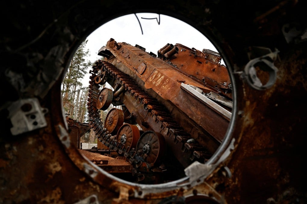 A destroyed Russian armoured vehicle is seen in the recently liberated Ukrainian town of Lyman on Wednesday. Photo: Reuters