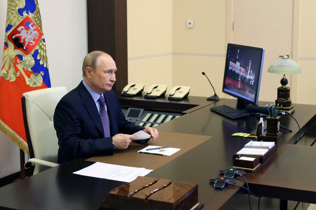Russian President Vladimir Putin attends a meeting on economic issues via a video link at a residence outside Moscow, Russia, October 6, 2022. Photo: Reuters