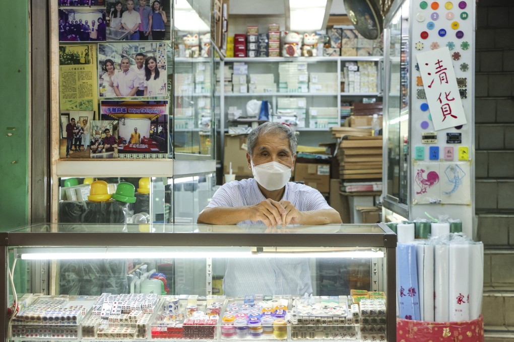 Cheung Shun-king at his stairwell stall in Jordan. Photo: Edmond So