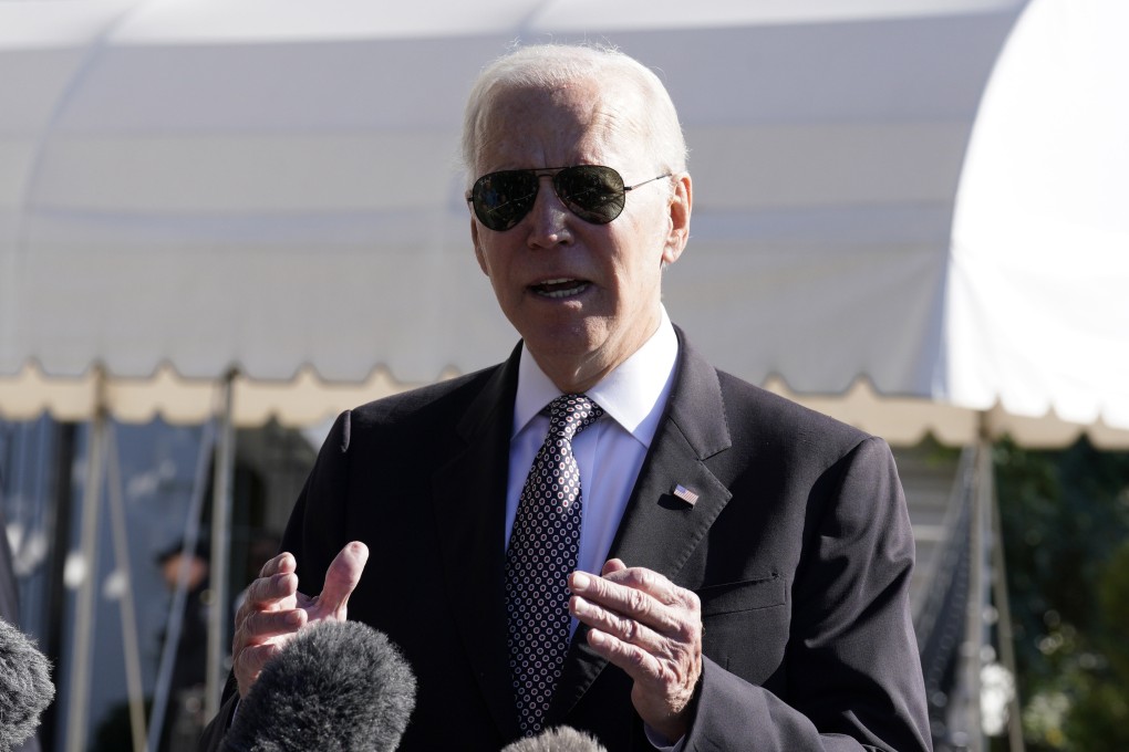 US President Joe Biden speaks to members of the media on the South Lawn of the White House on Thursday. Photo: TNS
