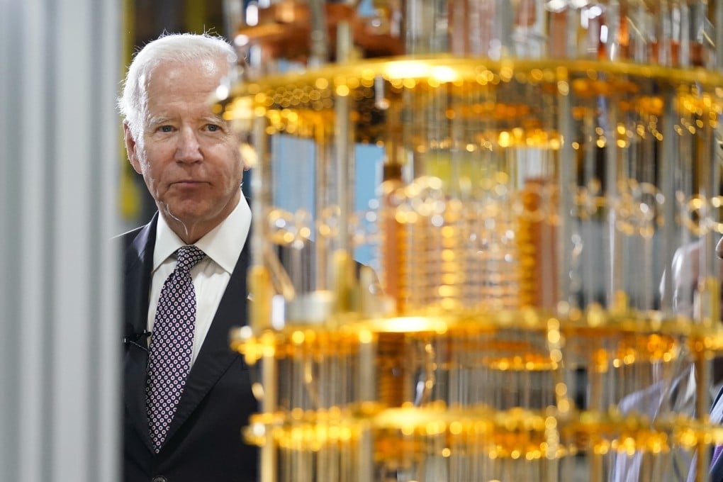 US President Joe Biden tours an IBM facility in Poughkeepsie, New York, on Thursday. Photo: AP