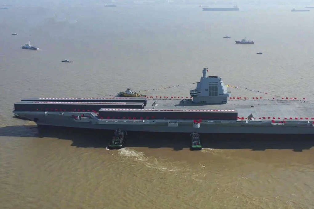 The Fujian, which was launched in June, is by far China’s biggest, most modern and most powerful aircraft carrier. Photo: Weibo