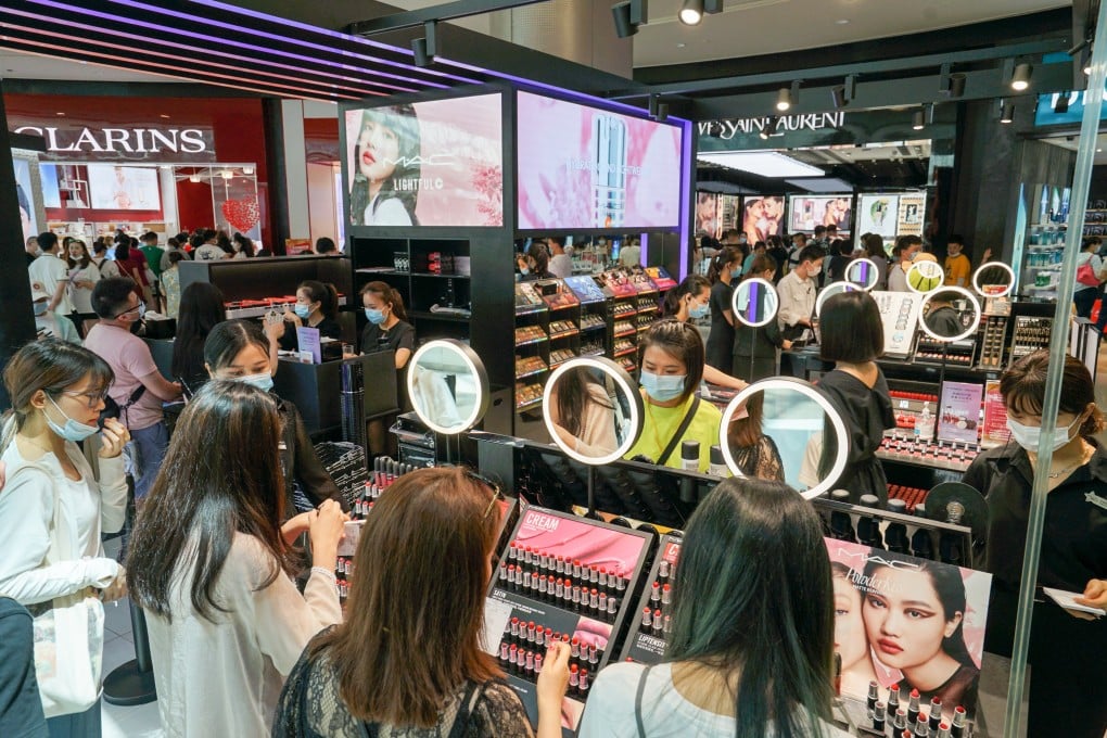 Customers shop for cosmetics at Sanya International Duty Free Shopping Complex in Sanya, Hainan province. China’s cosmetics market is poised for huge growth in the next few years. Photo: Getty Images