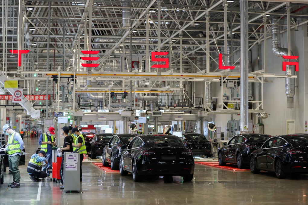 Employees work at the Tesla Gigafactory in Shanghai, where the capacity has been expanded to 1 million units a year. Photo: Xinhua