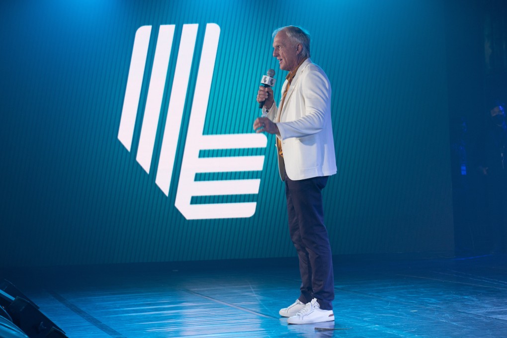 LIV Golf CEO Greg Norman on stage at a welcome party in Bangkok. Photo: LIV Golf