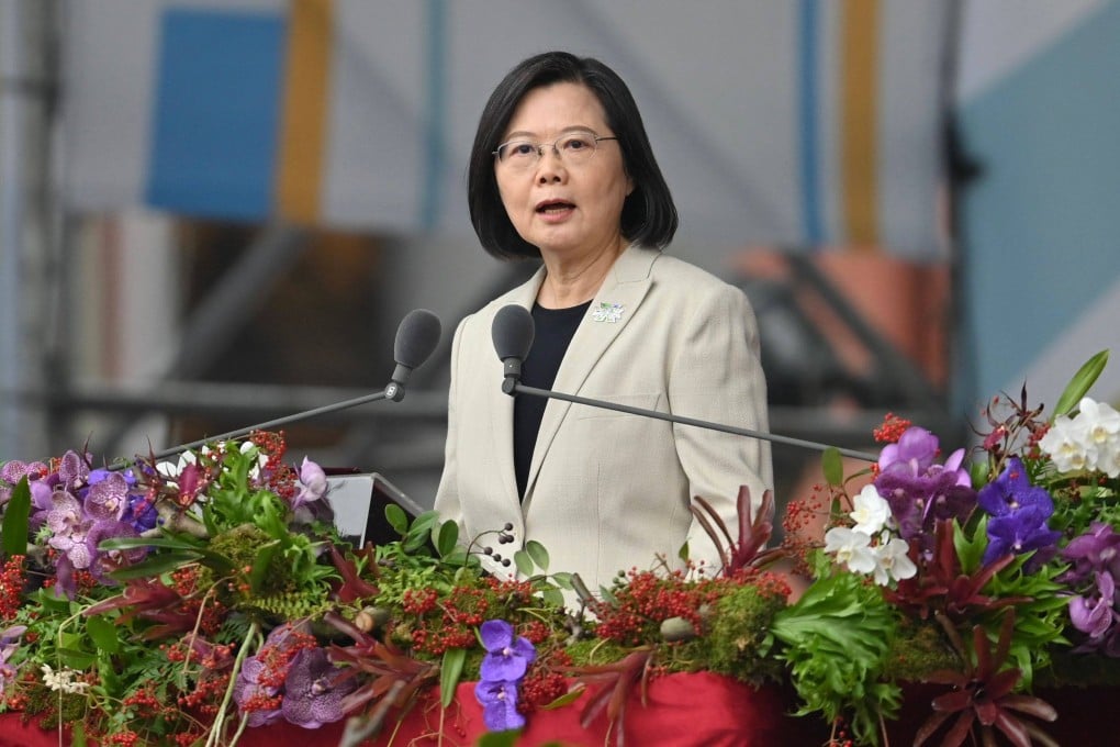Taiwan’s President Tsai Ing-wen speaks at a ceremony to mark the island’s Double Tenth Day in front of the Presidential Office in Taipei on October 10, 2022. Photo: AFP