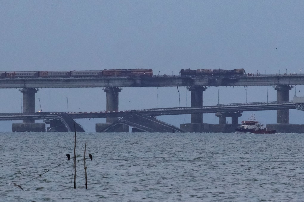 Part of the Kerch bridge, which was destroyed. Photo: Reuters