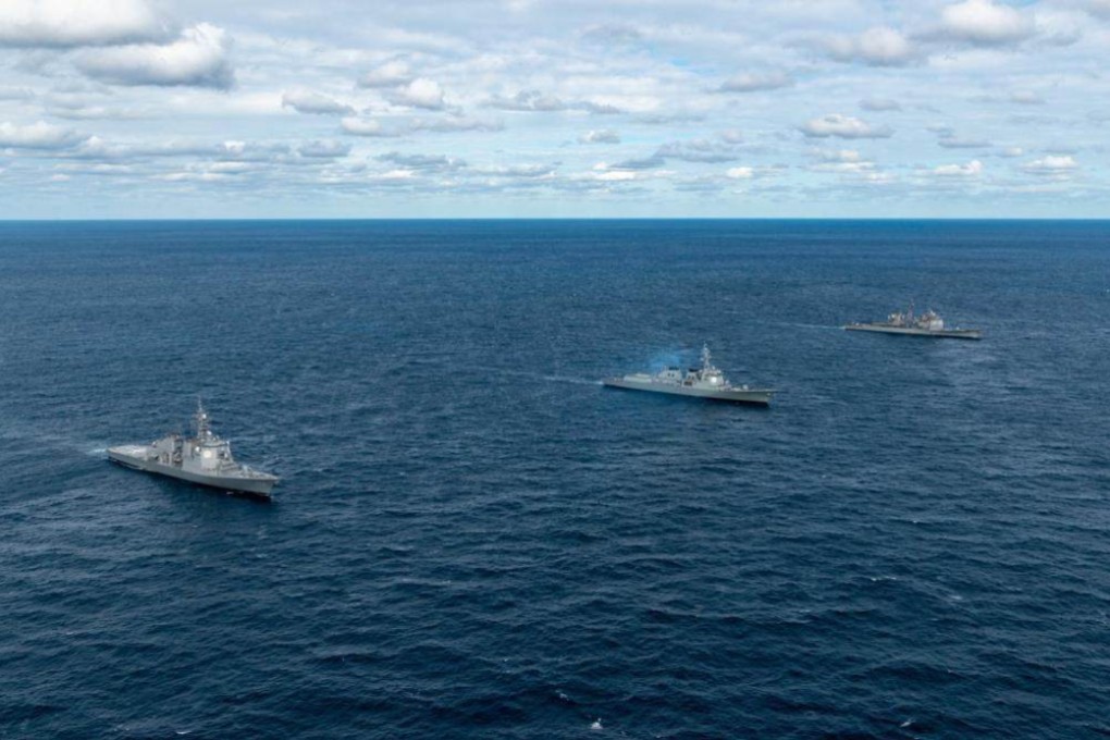A South Korea-US-Japan joint naval drill in the East Sea earlier this month, in response to North Korea’s latest firing of intermediate-range ballistic and short-range ballistic missiles. Photo: US Department of Defense via YNA/dpa