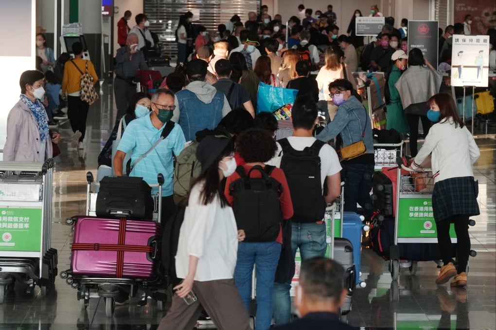 Departure hall crowds at Hong Kong’s airport, as residents closed off from the world for nearly three years seek to satisfy their travel lust. Photo: Sam Tsang