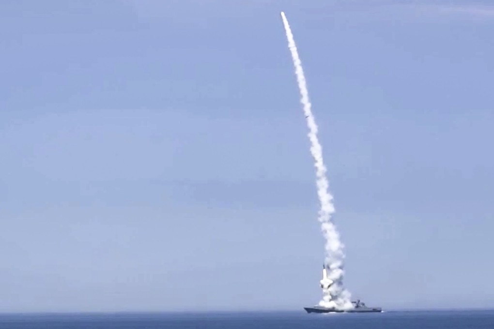 A Russian warship launches a cruise missile at a target in Ukraine on Monday. Photo: Russian Defence Ministry Press Service via AP