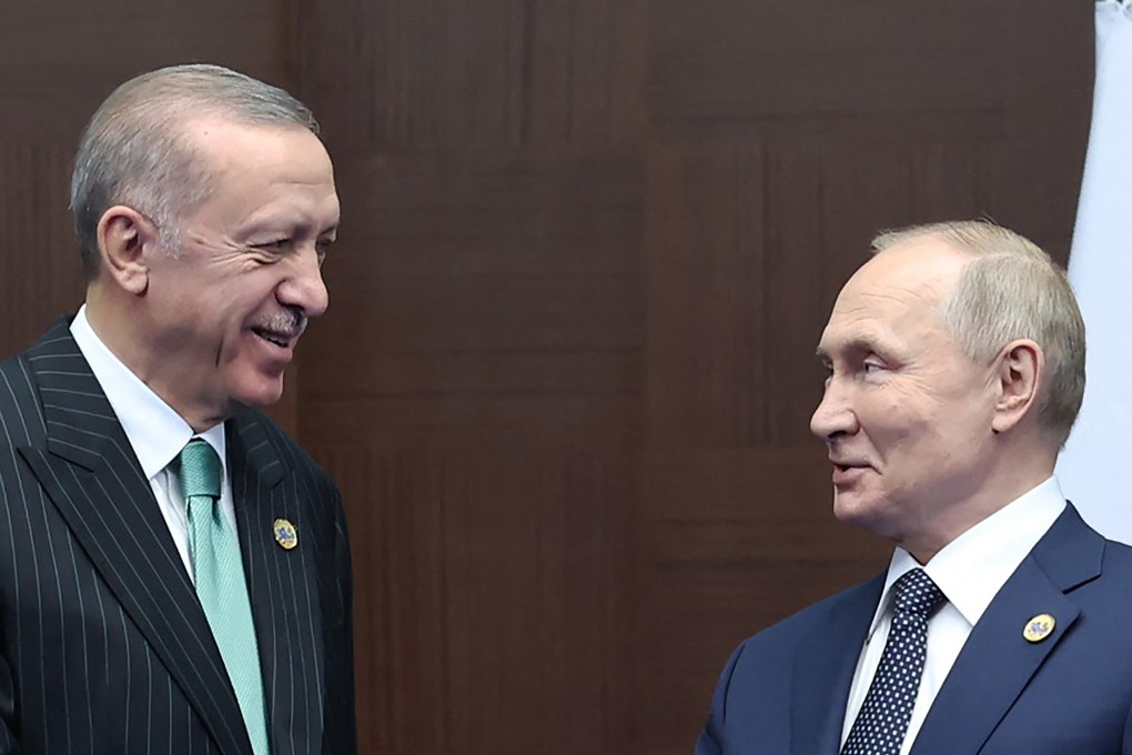Turkish President Recep Tayyip Erdogan meets Russian President Vladimir Putin on Thursday. Photo: Turkish Presidential Press Service via AFP