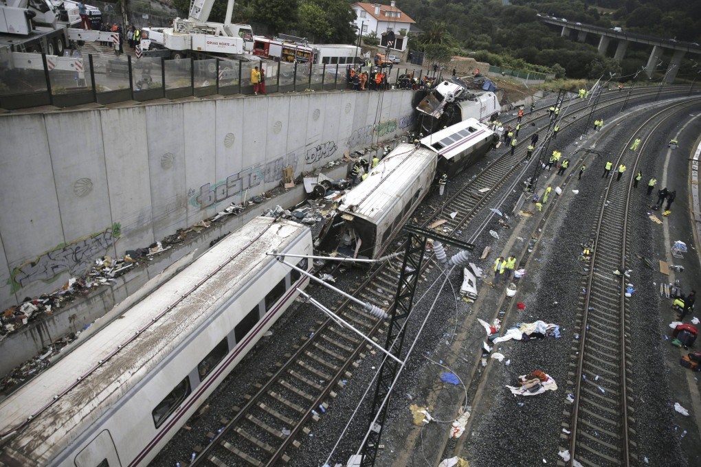 A high-speed train in Spain the day after it crashed in July 2013, killing 80 people. Photo: AFP
