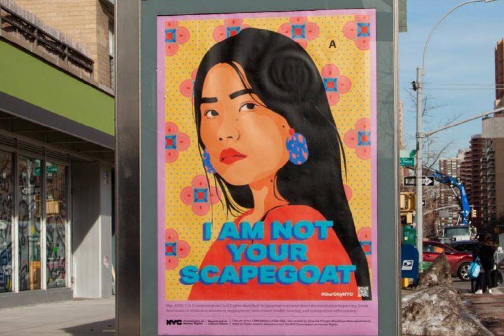 The cover of the Stop AAPI Hate report “The Blame Game” features this photograph of a bus shelter advertisement in New York City, part of efforts by the Asian-American community to raise awareness and discourage hate speech and action. Photo: MK Luff