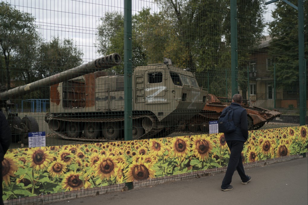 A display of destroyed Russian military vehicles on Defenders Day in Ukraine. Photo: AP