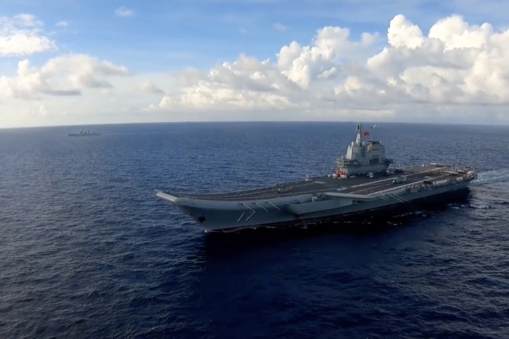 The Chinese aircraft carrier Shandong and its battle group during training exercises in the South China Sea in August. Photo: CCTV