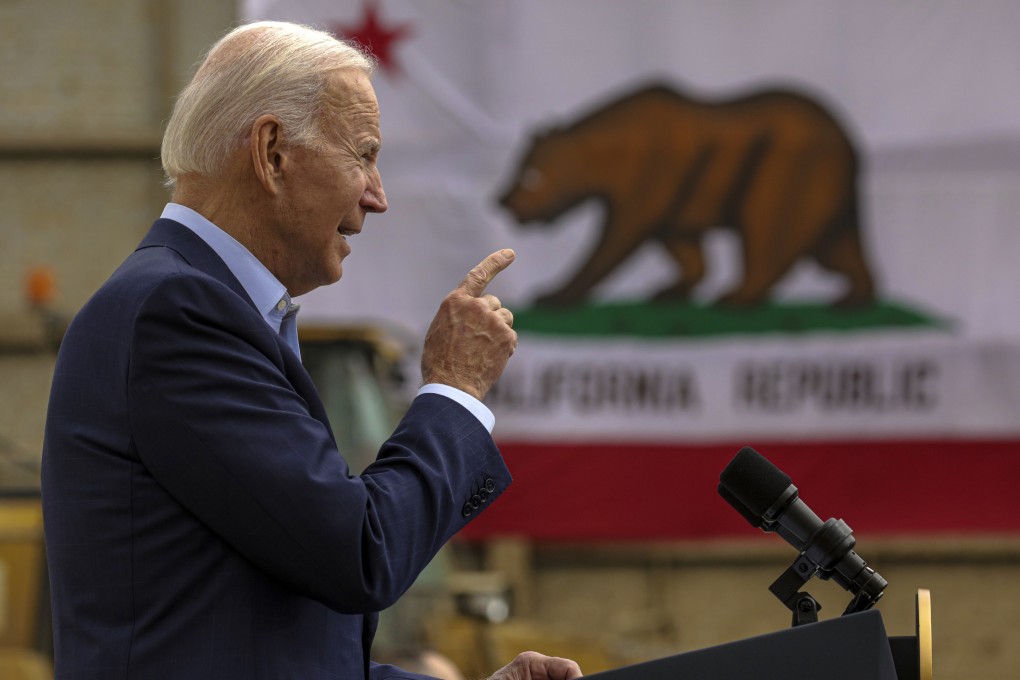 President Joe Biden addresses at the construction site of the future terminus of the Metro D (Purple) Line near the West Los Angeles VA Campus. Photo: TNS