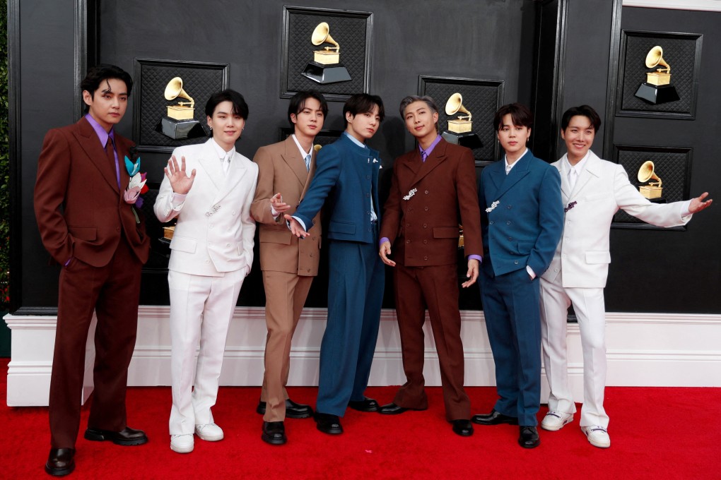 BTS attend the 64th Annual Grammy Awards at the MGM Grand Garden Arena in Las Vegas on April 3. Photo: Reuters