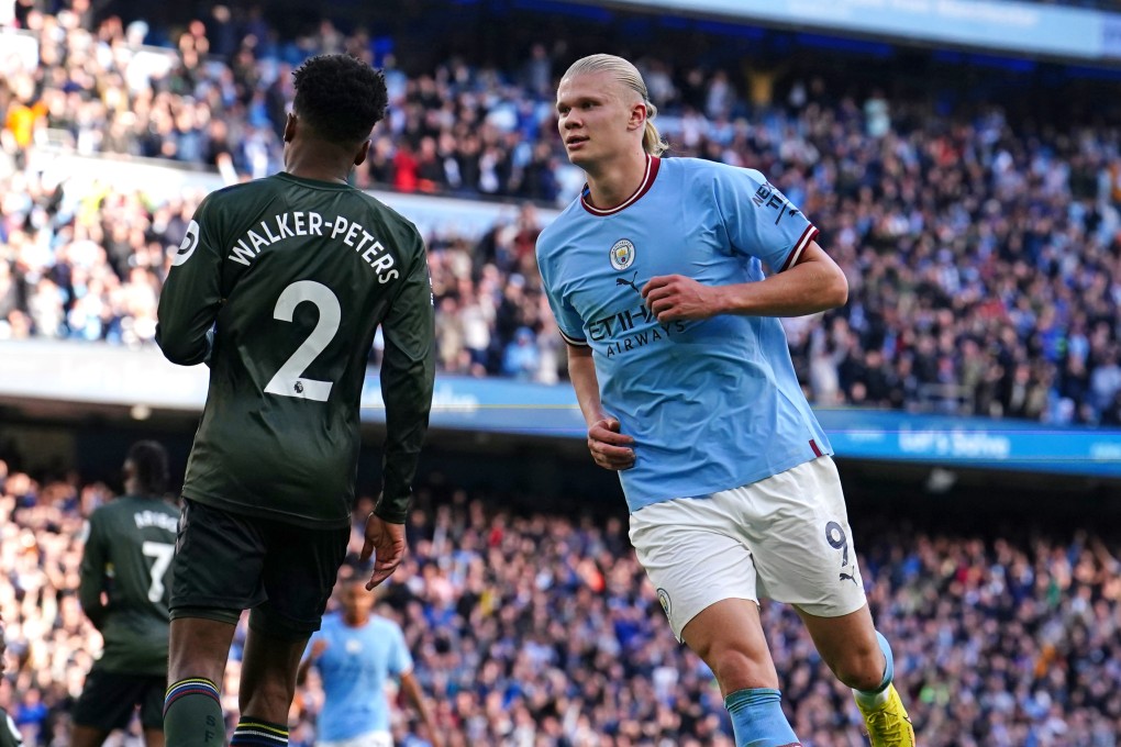 Manchester City’s Erling Haaland celebrates scoring his side’s fourth goal against Southampton. Photo: dpa